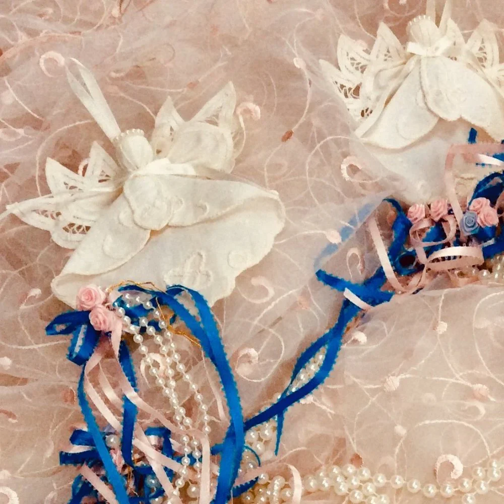 Victorian Handmade Pink Tea Rose Garlands with Handmade Angels & Pearl Garlands